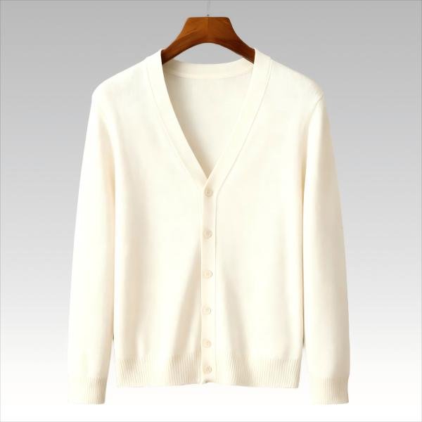 Custom 100% Cashmere Sweater Cardigan - White Textured Thick Zipper Winter All-cashmere Loose Casual Jacket