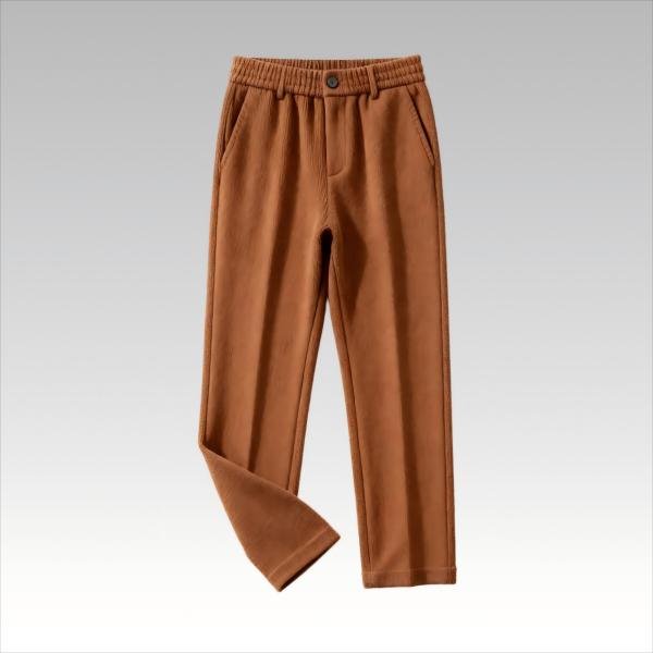 Female Fashion Elastic Waist Casual Pants - Light Brown Soft Knit Straight Leg Trousers